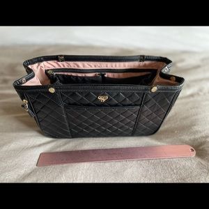 PURSE ORGANIZER Black Leather and Pink Microfiber